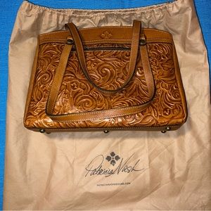 Patricia Nash Tooled Collection Poppy Tote Gold Brown Leather Tote Bag